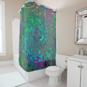 Cortina Para Box Trippy Chartreuse e Blue Retro Liquid Swirl