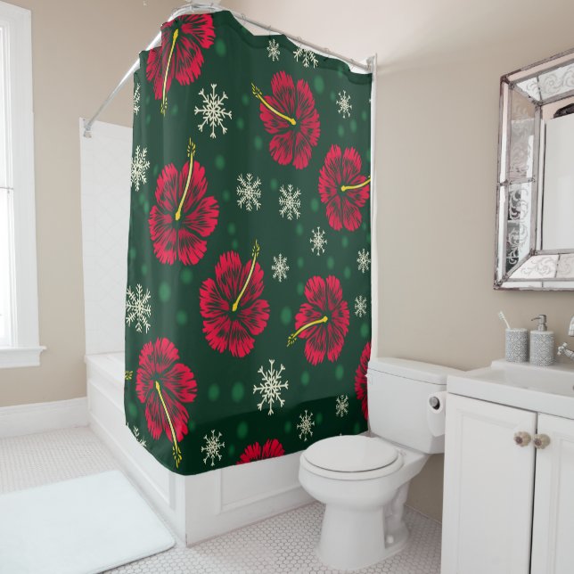 Cortina Para Box Tropical Floral Hibiscus Snowflakes Natal | (In Situ)