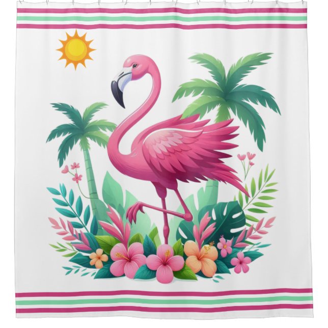 Cortina Para Box Tropical/Flórida rosa flamingo (Frente)
