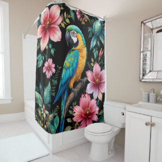 Cortina Para Box Tropical Macaw Floral Botanical