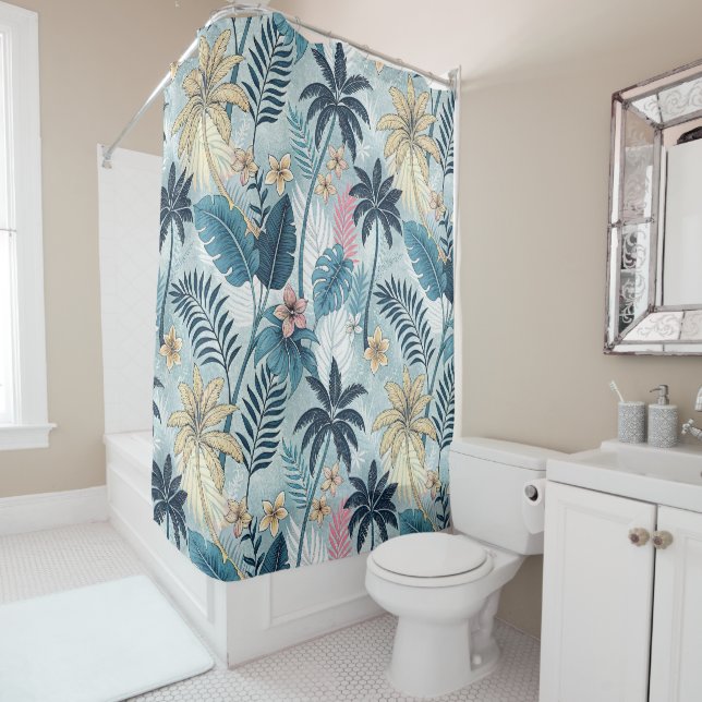 Cortina Para Box Tropical Palm Trees Monstera Beach (In Situ)