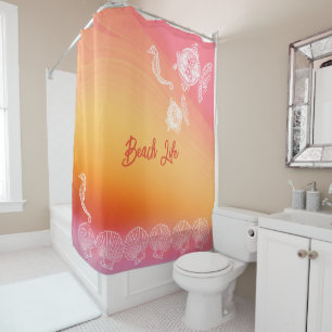 Cortina Para Box Tropical Sea Life Orange Pink Sunset Watercolor