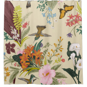 Cortina Para Box Tropical Vintage Floral Tapeçaria
