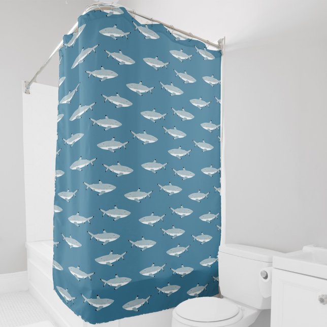Cortina Para Box Tubarão Divertido (Fun shark pattern teal green shower curtain)