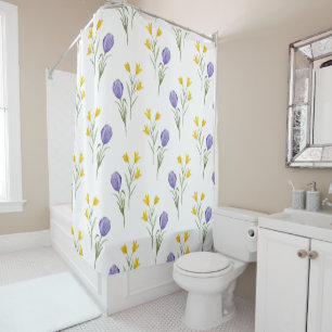 Cortina Para Box Tulipas Coloridas Roxo e Amarelas com Verde