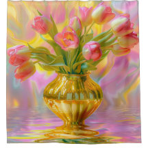 Tulipas Rosa Vibrantes em Vase Ouro