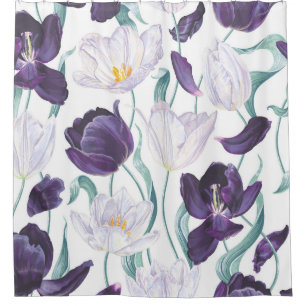 Cortina Para Box Tulipas Roxas: Realismo Da Vintagem Branca.