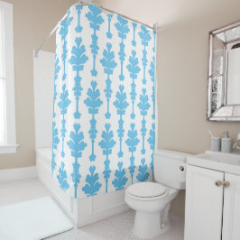 Cortina Para Box Turquesa Branco e Azul Damasco Modernidade Glamuro