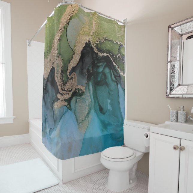 Cortina Para Box Turquesa Contemporânea Verde-Verde-Teto (In Situ)