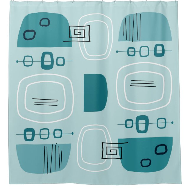 Cortina Para Box Turquesa de Pedras Modernas do Século Médio (Frente)