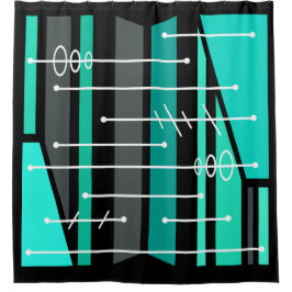 Cortina Para Box Turquesa Negra Abstrato Geométrica de Arte Atômica