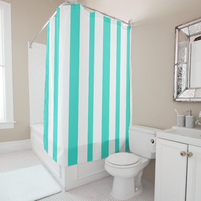 Cortina Para Box Turquoise White Summer Stripes (In Situ)