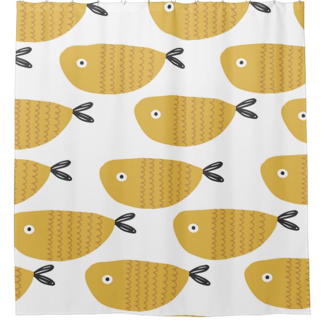 Cortina Para Box Um padrão infantil perfeito com peixes engraçados. (Frente)