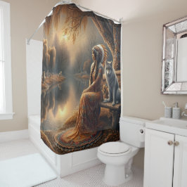 Cortina Para Box Uma indiana nativa e seu companheiro de lobo leal