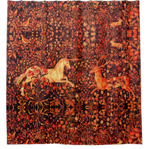 Cortina Para Box UNICORN E DEER,FLORES,ANIMAIS FLORESTAIS Red Flora