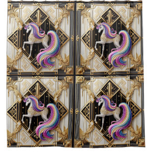 Cortina Para Box Unicórnio com Brilho Falso Arco-íris Art Déco