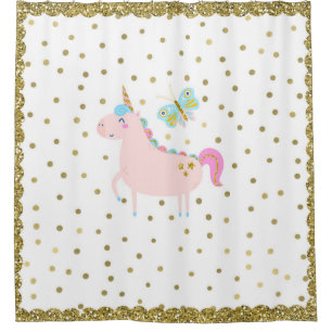 Cortina Para Box Unicórnio Meninas Brilho Rosa e Dourado Olhar Espe