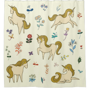 Cortina Para Box unicórnio venenoso em flores de floresta ilustrad