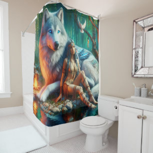 Cortina Para Box Unidade de índios e lobos majestosos