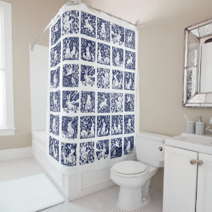 Cortina Para Box Urso Azulejo de Coelho da Floresta Branca Azul