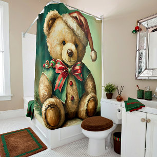 Cortina Para Box Urso de pelúcia de Natal vintage