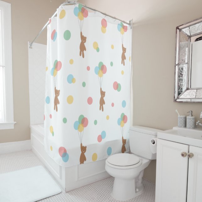 Cortina Para Box Urso de Teddy com Balões (In Situ)