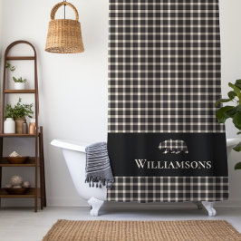 Cortina Para Box Urso do Monograma da Xadrez russa | Creme Preto Br