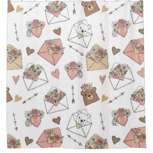 Cortina Para Box Urso Fofo e Corações -- Berçário Pastel (5)