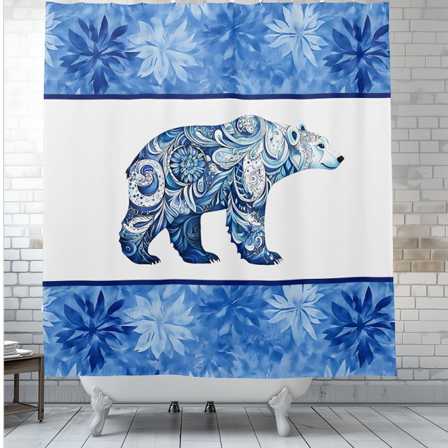 Cortina Para Box Urso Polar, Vórtice Polar (Polar Bear, Polar Vortex Shower Curtain)