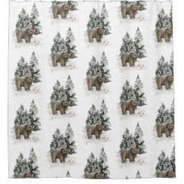 Cortina Para Box Urso Russo Cinzento - Neve Floresta Florestal