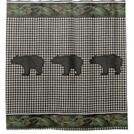 Cortina Para Box Ursos Montanha Rústica Cones de Pinheiro Branco Pr