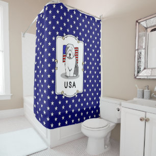 Cortina Para Box US American Flag Old English Sheepdog (Cinza 1)