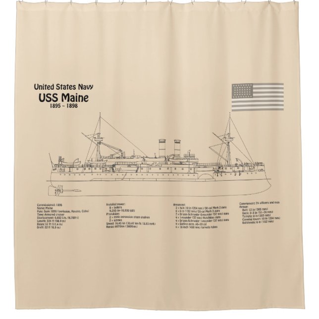 Cortina Para Box USS Maine - Planos de Impressão Blueprint de Entre (Frente)