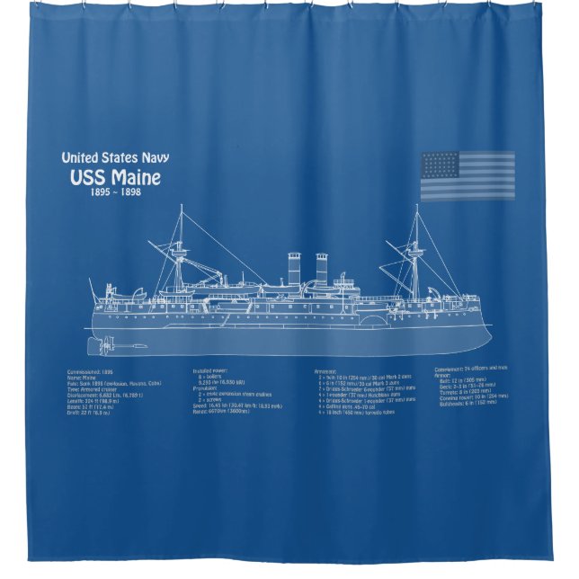 Cortina Para Box USS Maine - Ship Blueprint Planos ABD (Frente)