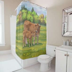 Cortina Para Box Vaca Aubrac e Vitelo Fresco na Pastagem Primavera