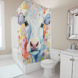 Cortina Para Box Vaca Branca de Aquarela Molho