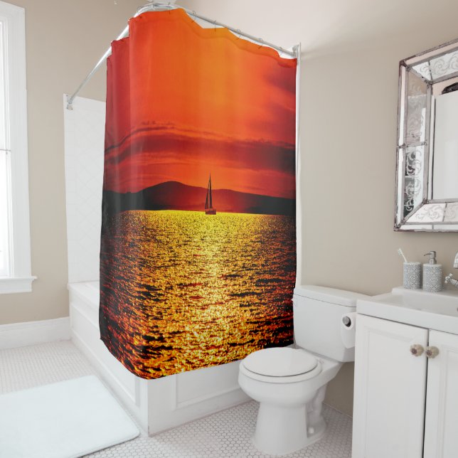 Cortina Para Box Vela Brilhante Vermelha E Ouro Sunset (In Situ)