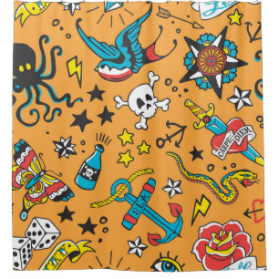 Cortina Para Box Velha Tatuagem Escolar: Bonita Sem Costura