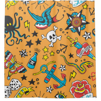 Cortina Para Box Velha Tatuagem Escolar: Bonita Sem Costura