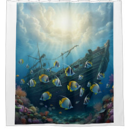 Cortina Para Box Velho naufrágio no recife com peixe