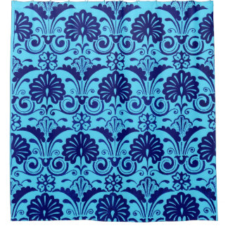 Cortina Para Box ventiladores azul claro e estampa de folhas