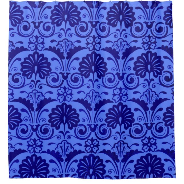 Cortina Para Box ventiladores e frondes impressos em azul escuro (Frente)