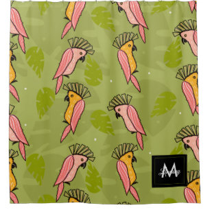 Cortina Para Box Verão Cacatua Pássaros Monstera Folhagem
