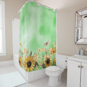 Cortina Para Box Verde Amarelo Ombro Cor d'água Fundo Girassol