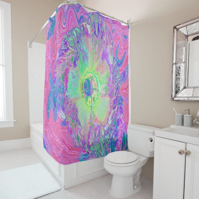 Cortina Para Box Verde limão Psychedelic Trippy e Hibiscus roxo (In Situ)