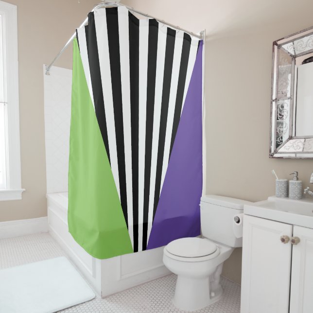 Cortina Para Box Verde Roxo Preto & Listras Caprichosas Brancas (In Situ)