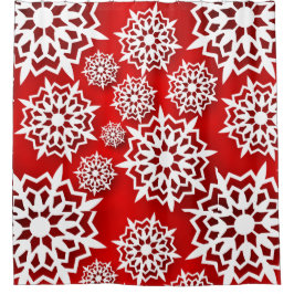 Cortina Para Box Vermelho Natal com Flocos de Neve Brancos Grandes