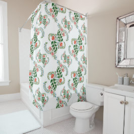 Cortina Para Box Vermelho Verde Floral Sem Olhos Ano Novo Xmas Bran
