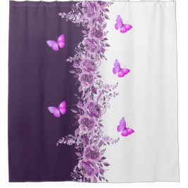 Cortina Para Box Vibrant Purple Butterfly and Floral