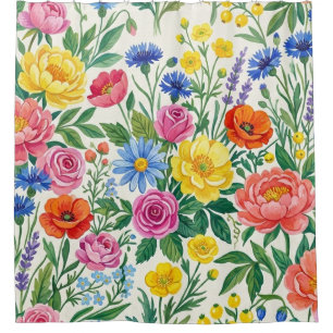 Cortina Para Box Vibrant Wildflower Meadow Botanical Garden Print